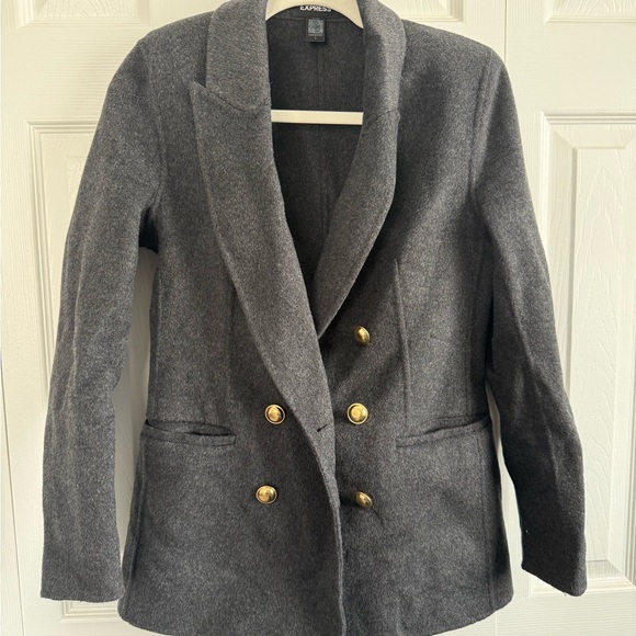 Express Jackets & Blazers - Express Double-Breasted Charcoal Gray Blazer with Gold Buttons